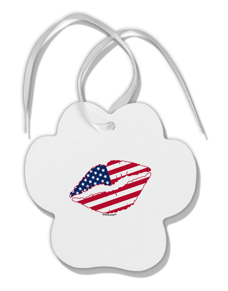 American Flag Lipstick Paw Print Shaped Ornament by TooLoud-Ornament-TooLoud-White-Davson Sales