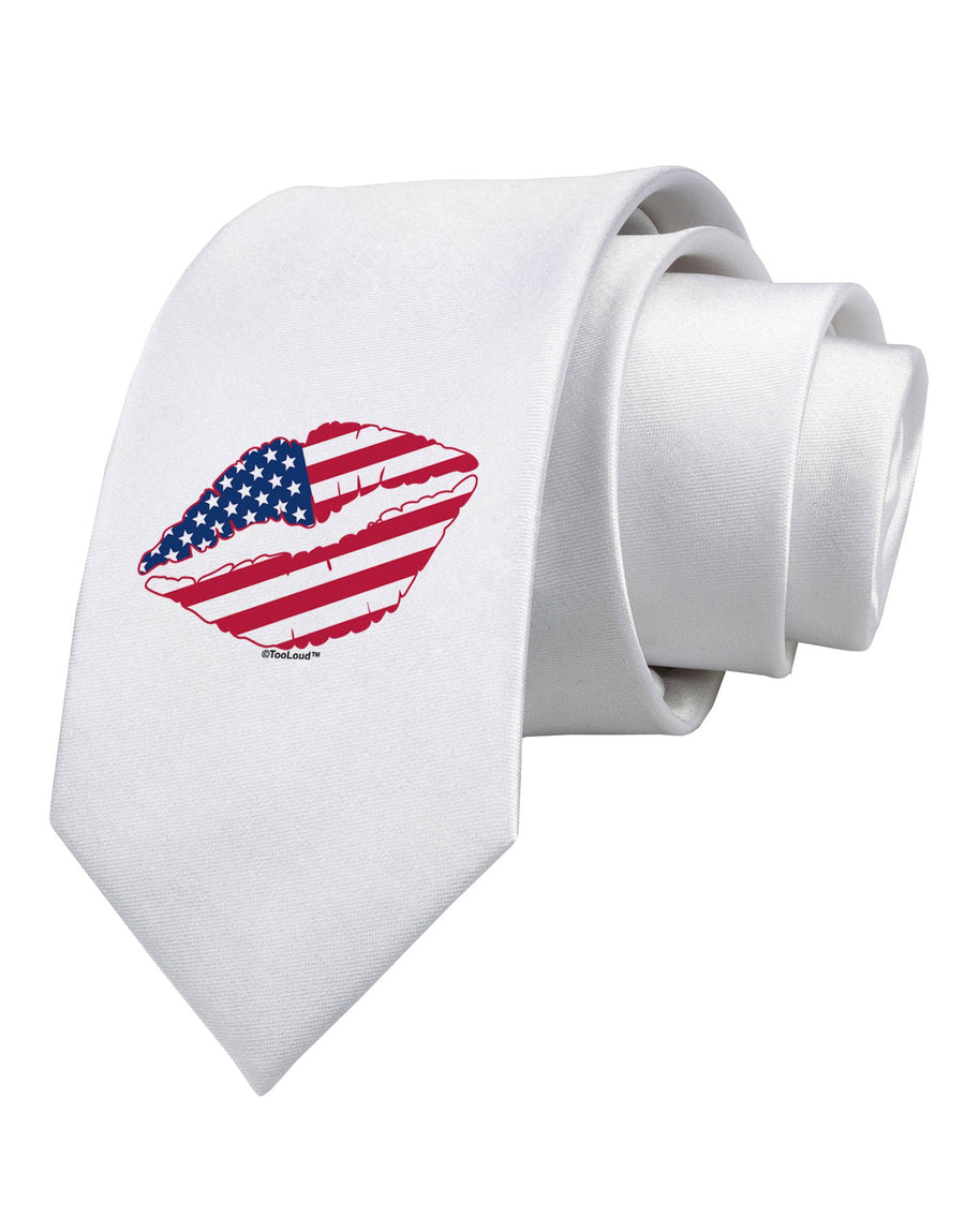 American Flag Lipstick Printed White Necktie