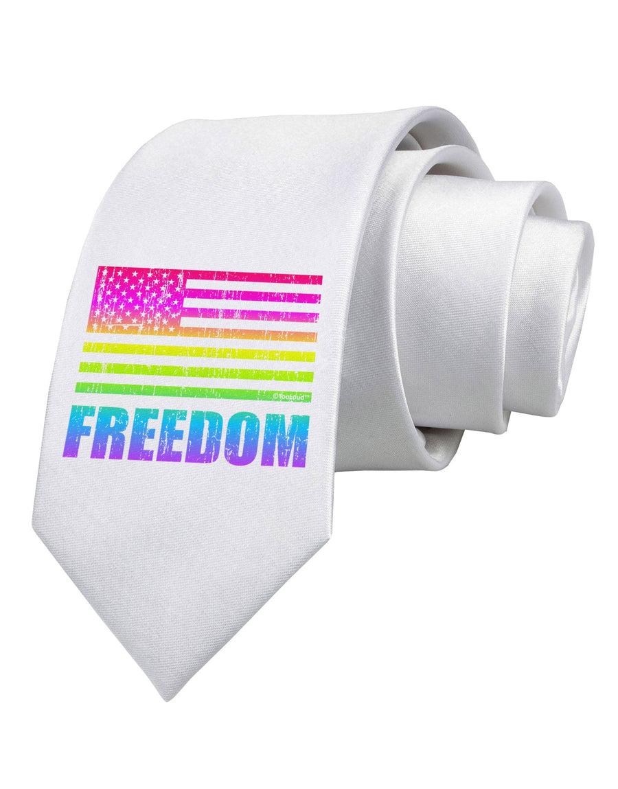 American Pride - Rainbow Flag - Freedom Printed White Necktie