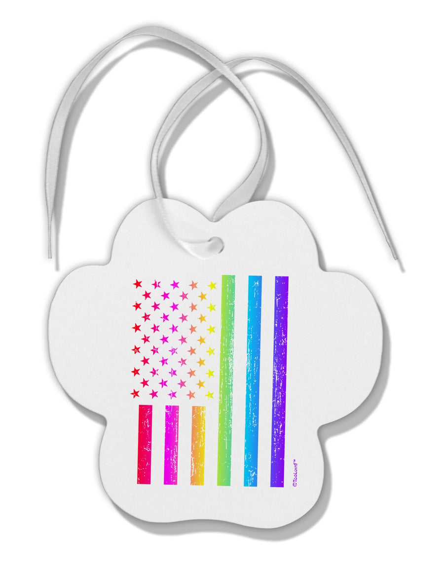 American Pride - Rainbow Flag Paw Print Shaped Ornament-Ornament-TooLoud-White-Davson Sales