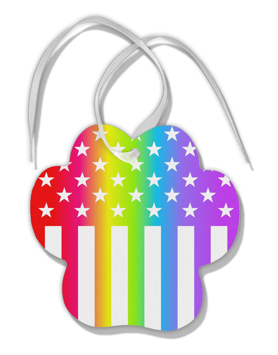 American Pride - Rainbow Stars and Stripes Paw Print Shaped Ornament All Over Print-Ornament-TooLoud-White-Davson Sales