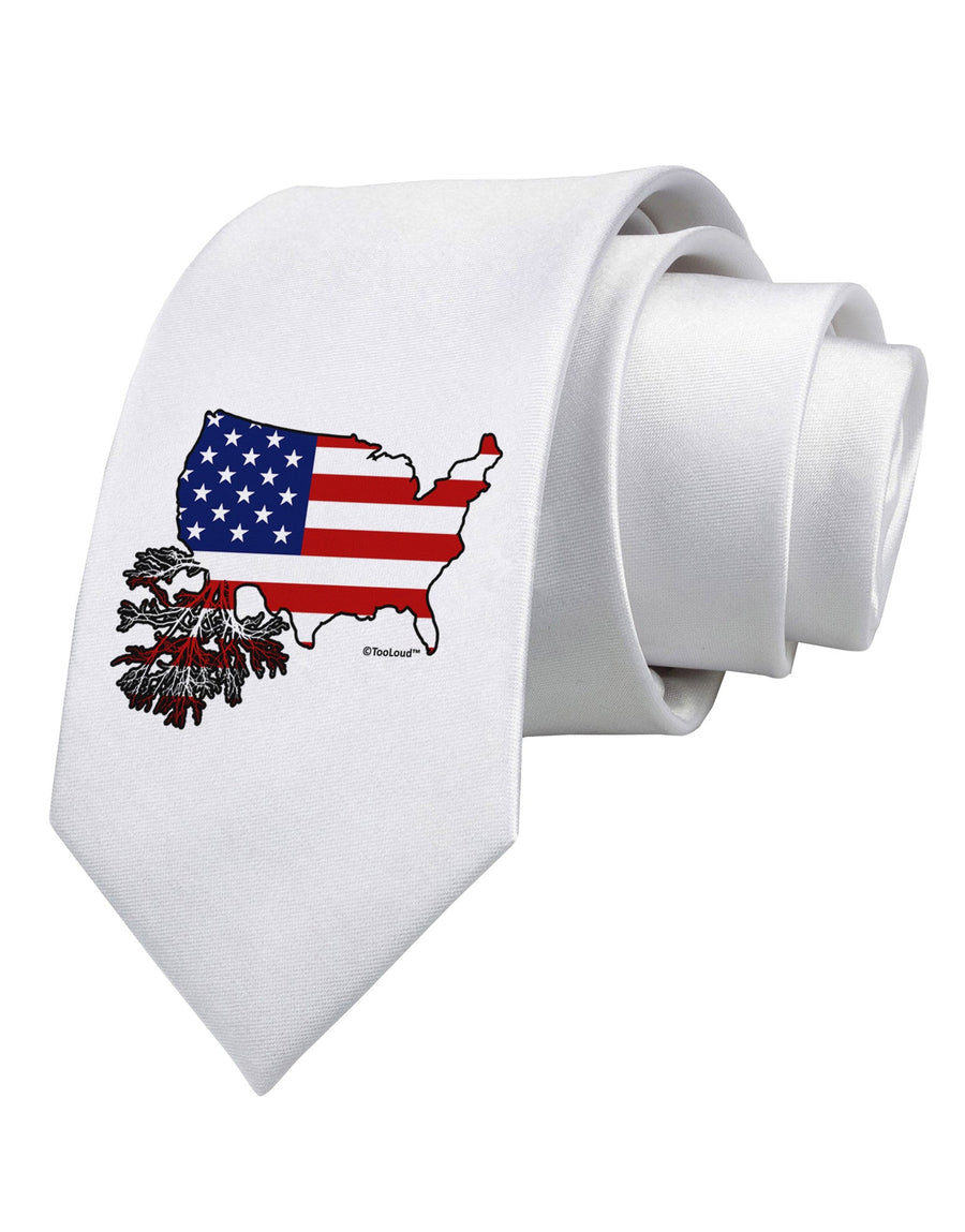 American Roots Design - American Flag Printed White Necktie by TooLoud