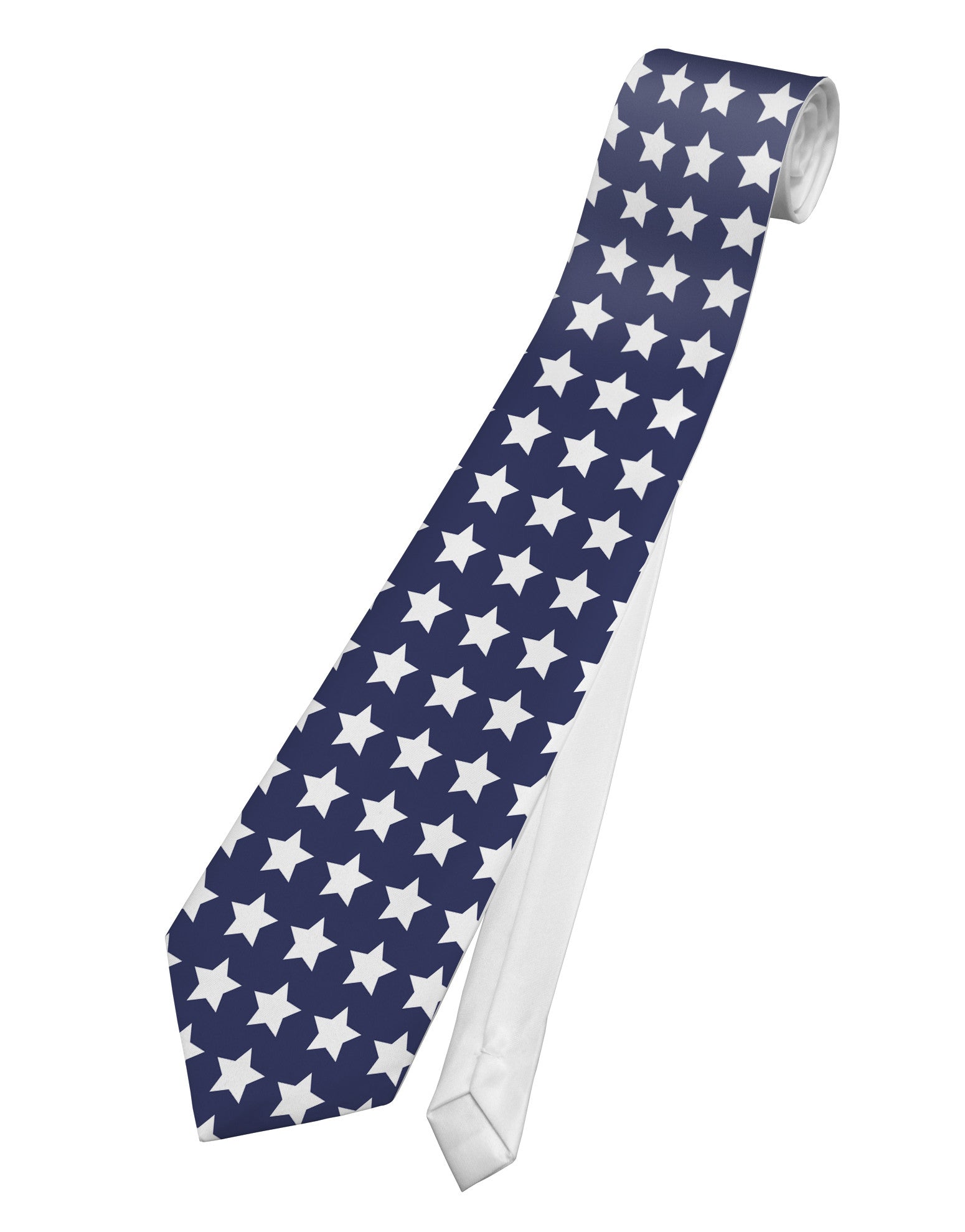 Americana Stars Pattern Printed White Necktie All Over Print