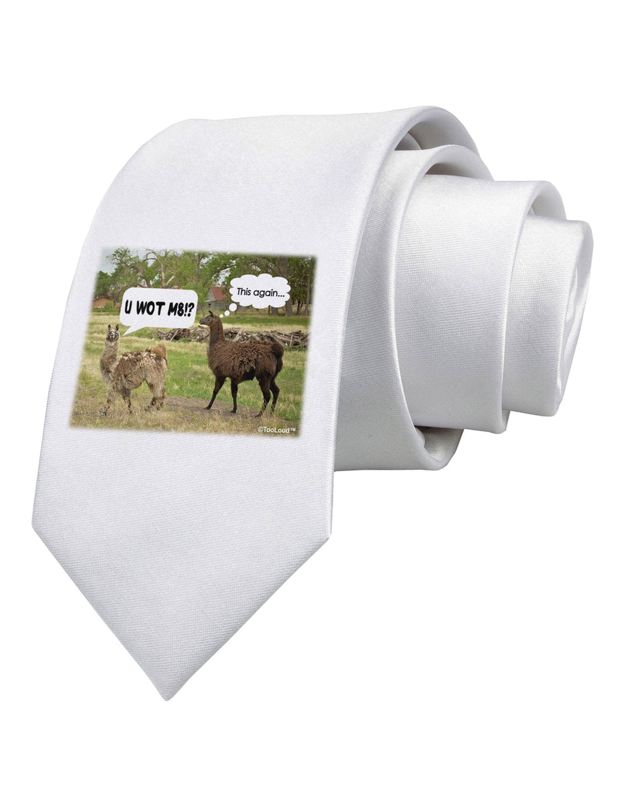 Angry Standing Llamas Printed White Necktie by TooLoud