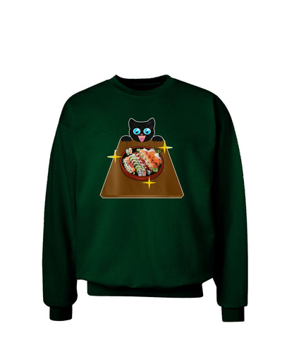 Anime Cat Loves Sushi Adult Dark Sweatshirt by TooLoud-Sweatshirts-TooLoud-Deep-Forest-Green-Small-Davson Sales