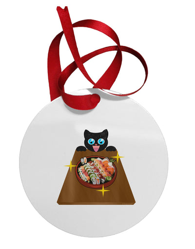 Anime Cat Loves Sushi Circular Metal Ornament by TooLoud-Ornament-TooLoud-White-Davson Sales