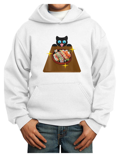 Anime Cat Loves Sushi Youth Hoodie Pullover Sweatshirt by TooLoud-Youth Hoodie-TooLoud-White-XS-Davson Sales