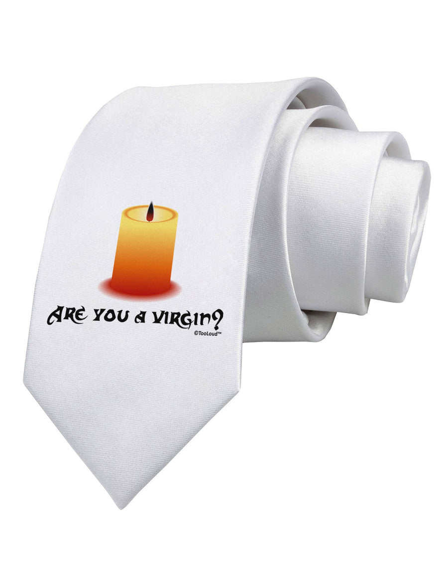 Are You A Virgin - Black Flame Candle Printed White Necktie by TooLoud