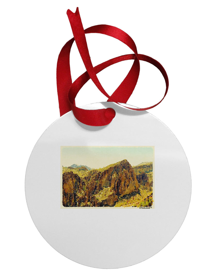 Arizona Mountains Watercolor Circular Metal Ornament-Ornament-TooLoud-White-Davson Sales