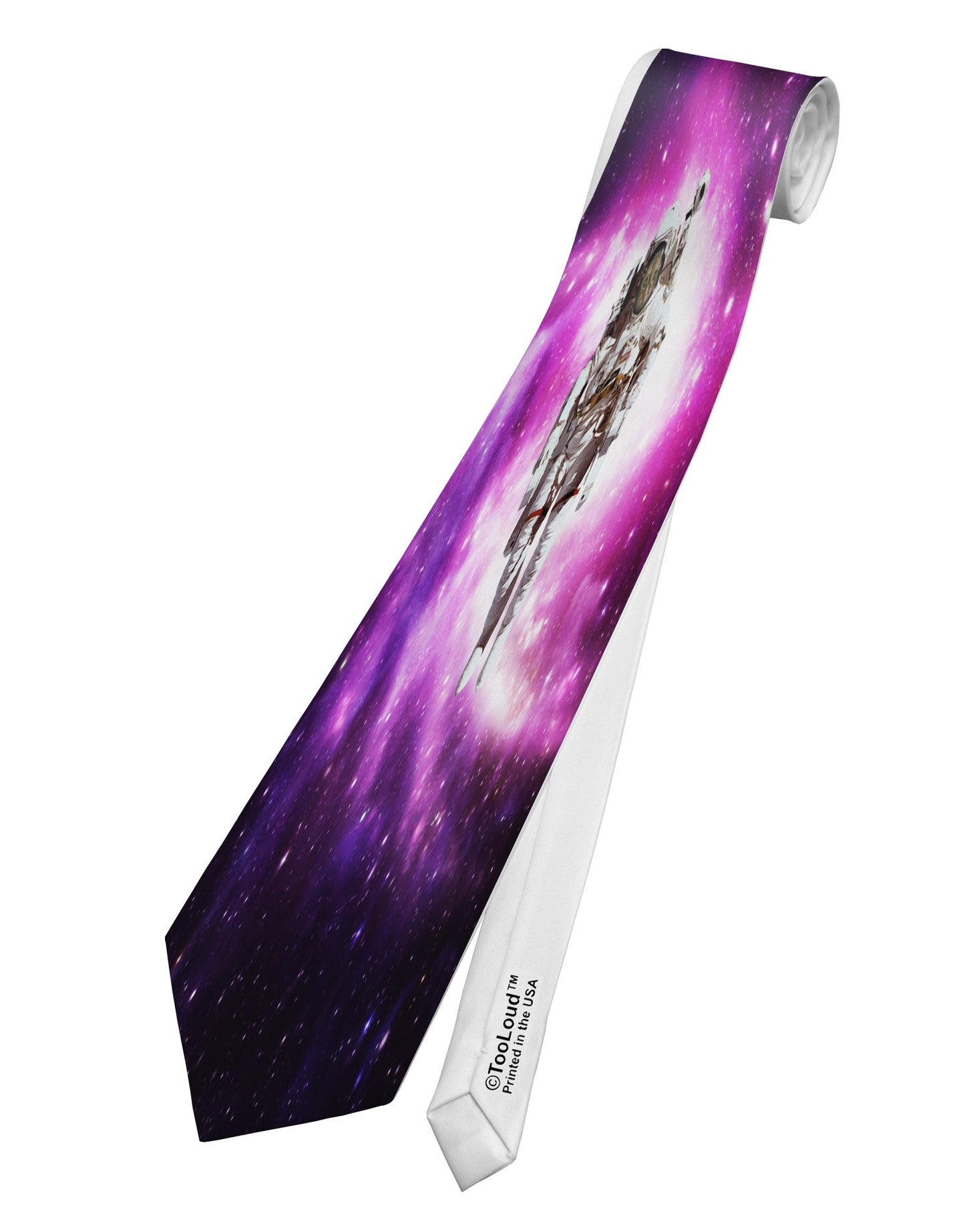 Astronaut Cat AOP Printed White Necktie All Over Print