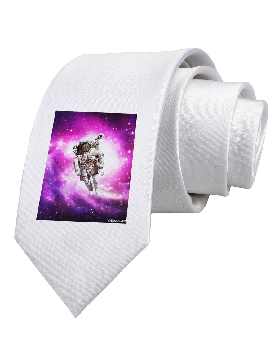 Astronaut Cat Printed White Necktie