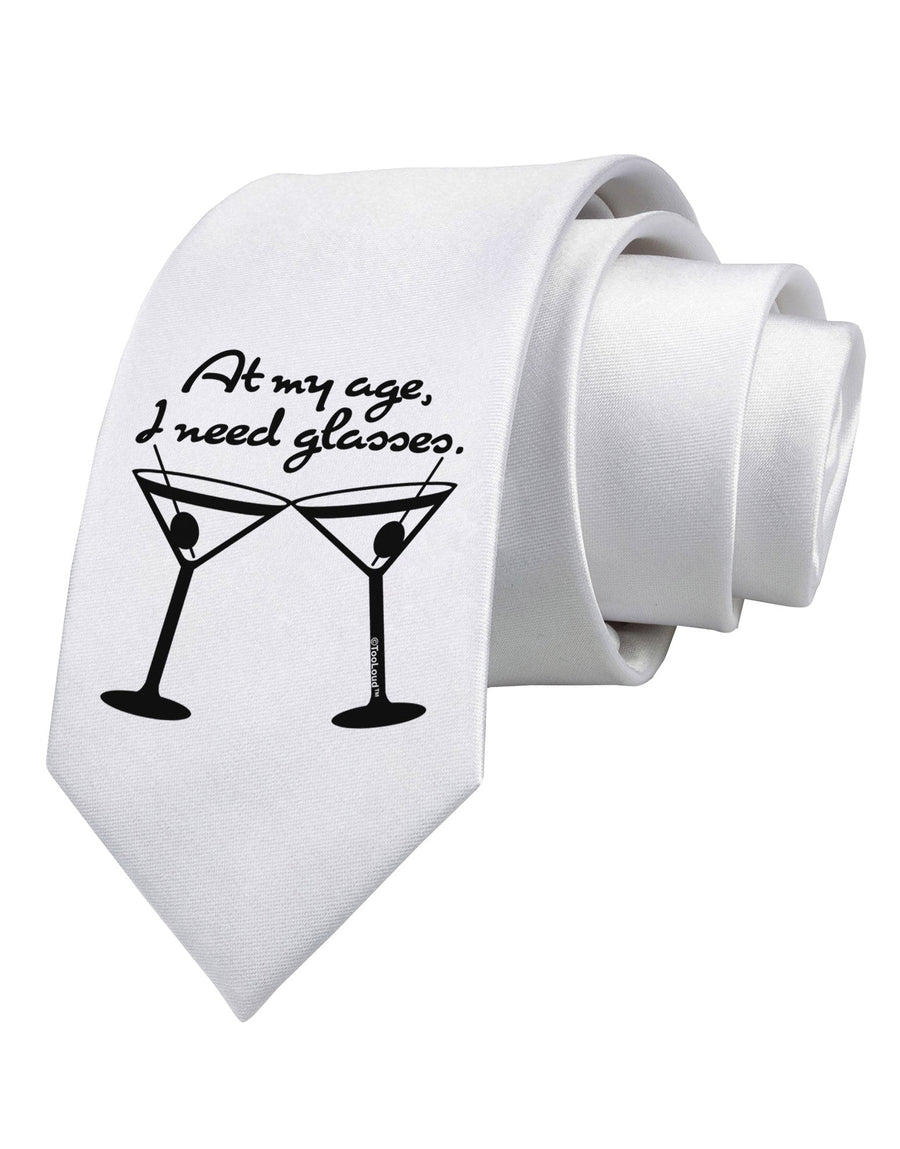 At My Age I Need Glasses - Martini Printed White Necktie by TooLoud