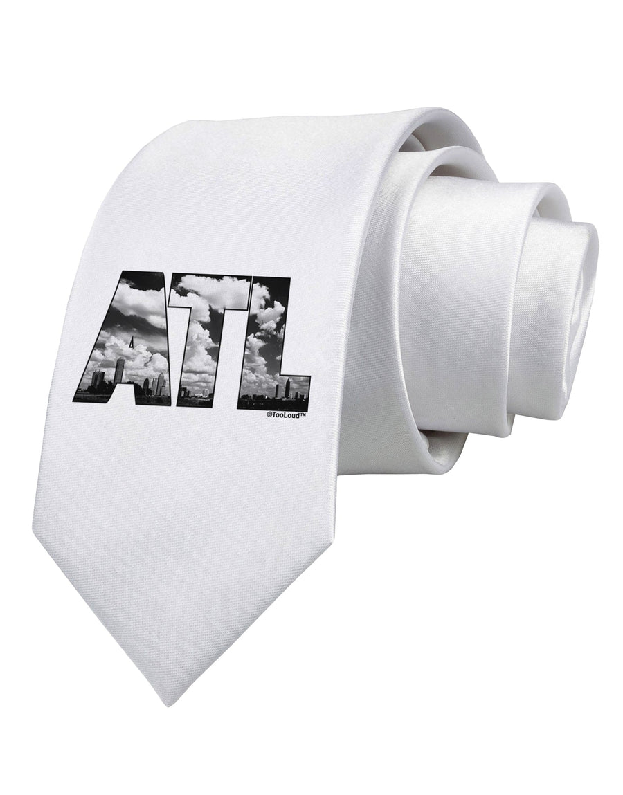 ATL Atlanta Text Printed White Necktie by TooLoud