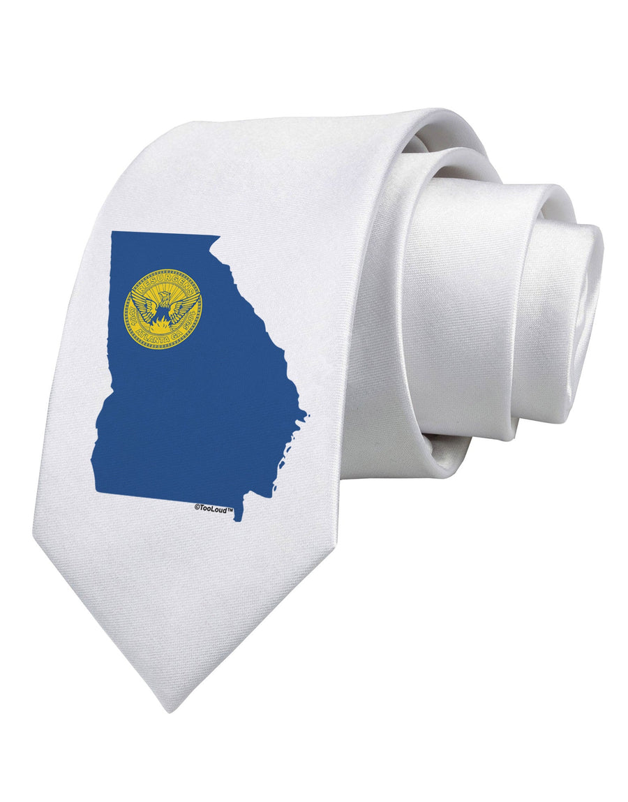 Atlanta Georgia Flag Printed White Necktie