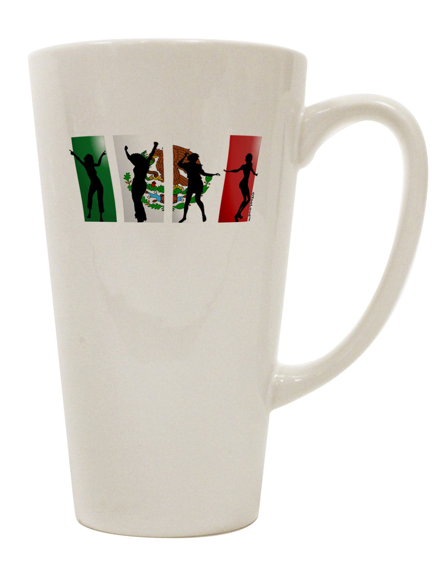 Authentic Mexican Flag - Exquisite Dancing Silhouettes 16 Ounce Conical Latte Coffee Mug by TooLoud-Conical Latte Mug-TooLoud-White-Davson Sales