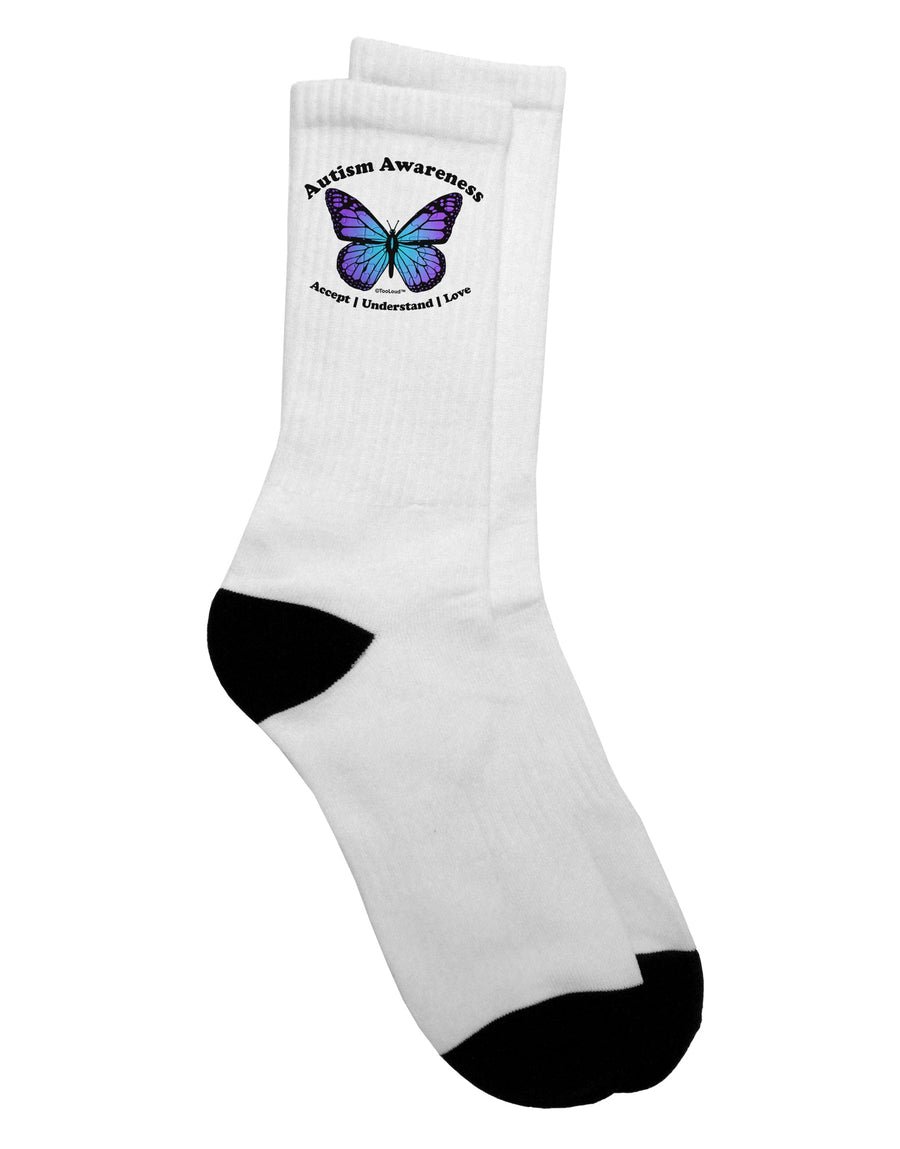 Autism Awareness Adult Crew Socks - Featuring a Delicate Puzzle Piece Butterfly Design - TooLoud-Socks-TooLoud-White-Ladies-4-6-Davson Sales