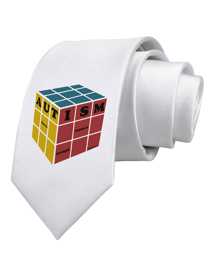 Autism Awareness - Cube Color Printed White Necktie