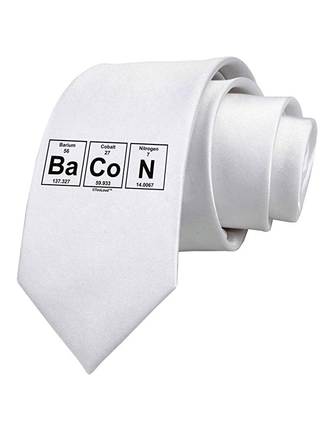 Bacon Periodic Table of Elements Printed White Necktie by TooLoud