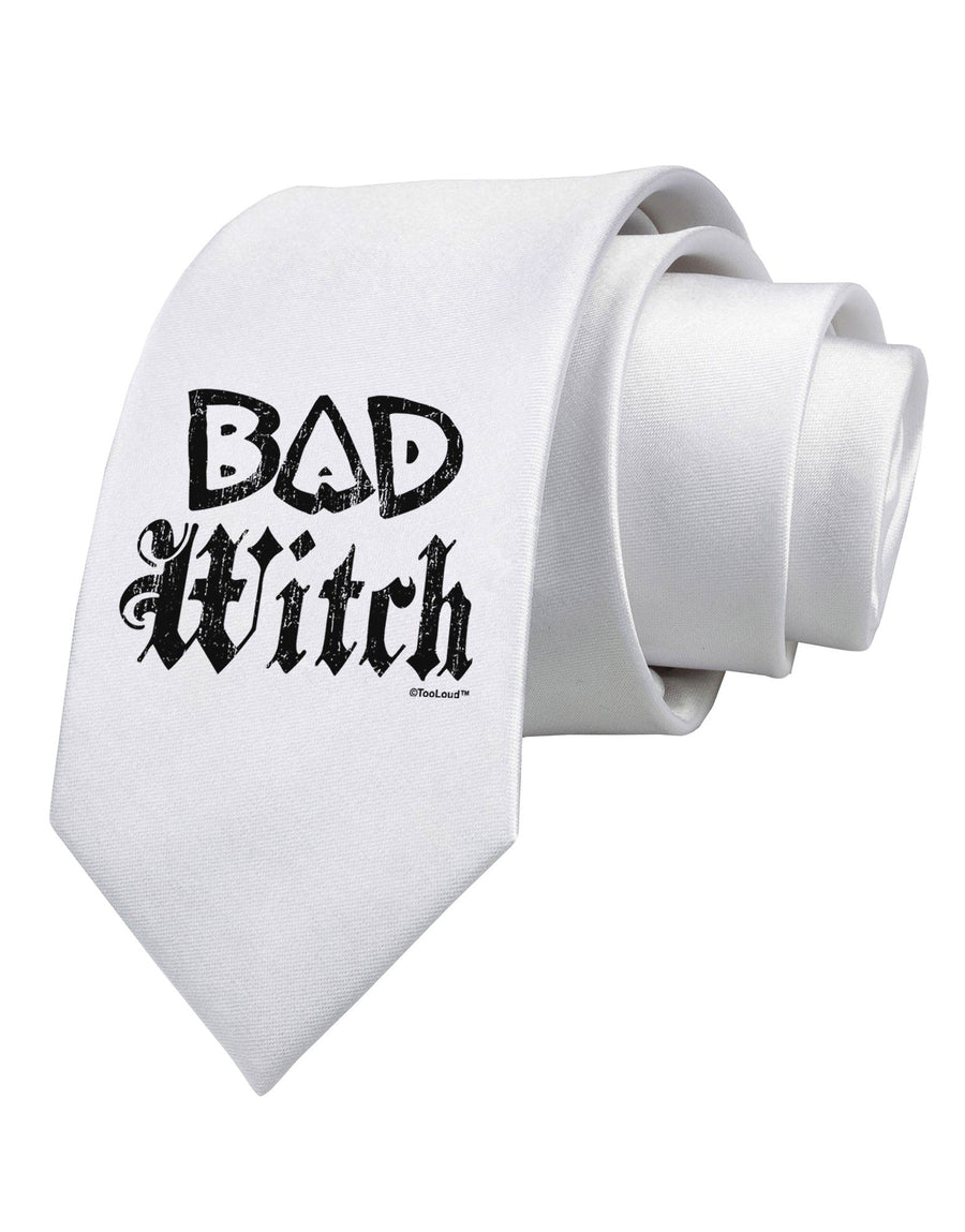 Bad Witch Distressed Printed White Necktie