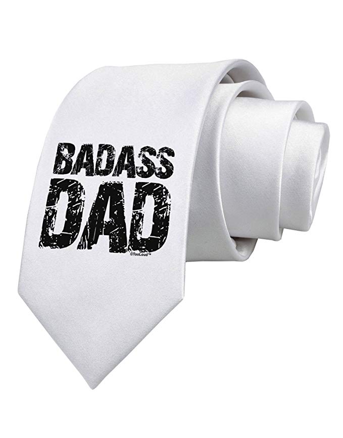 Badass Dad Printed White Necktie by TooLoud