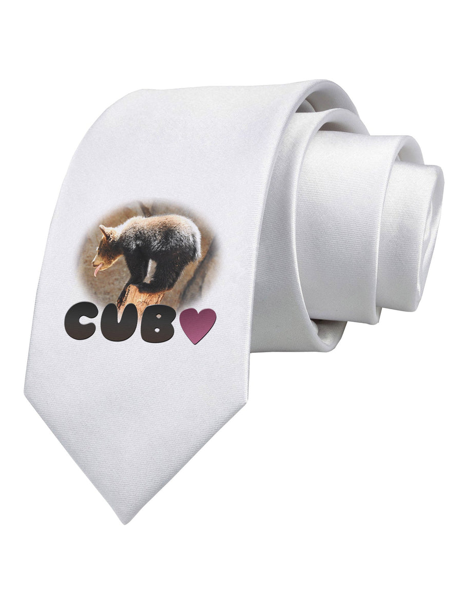 Balancing Bear Cub with Text Printed White Necktie