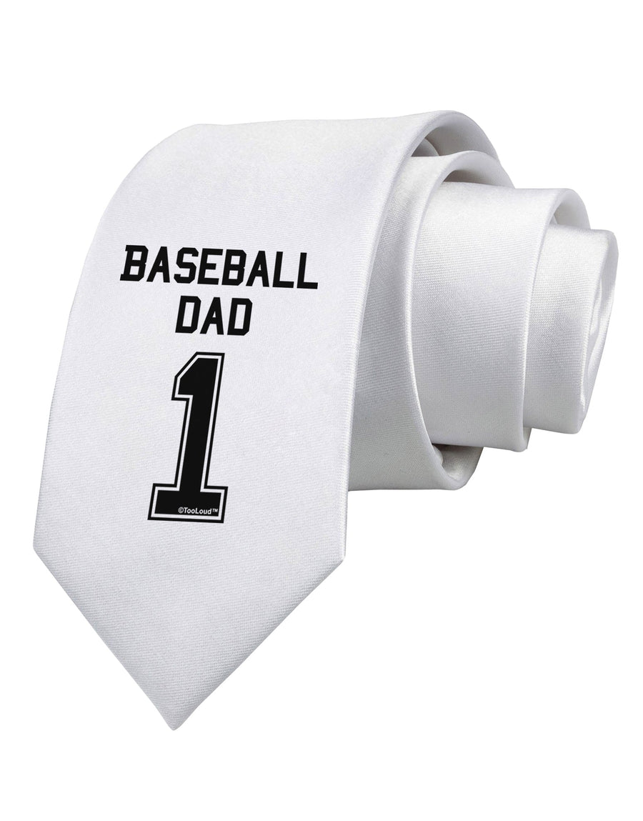 Baseball Dad Jersey Printed White Necktie by TooLoud