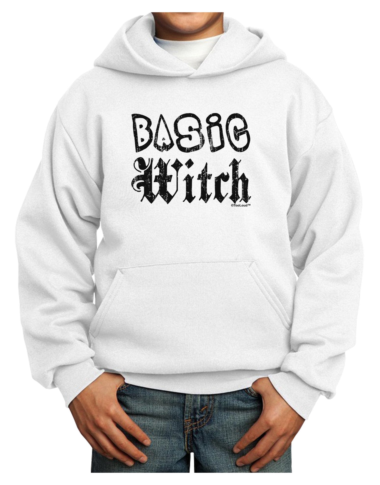Basic Witch Distressed Youth Hoodie Pullover Sweatshirt-Youth Hoodie-TooLoud-White-XL-Davson Sales