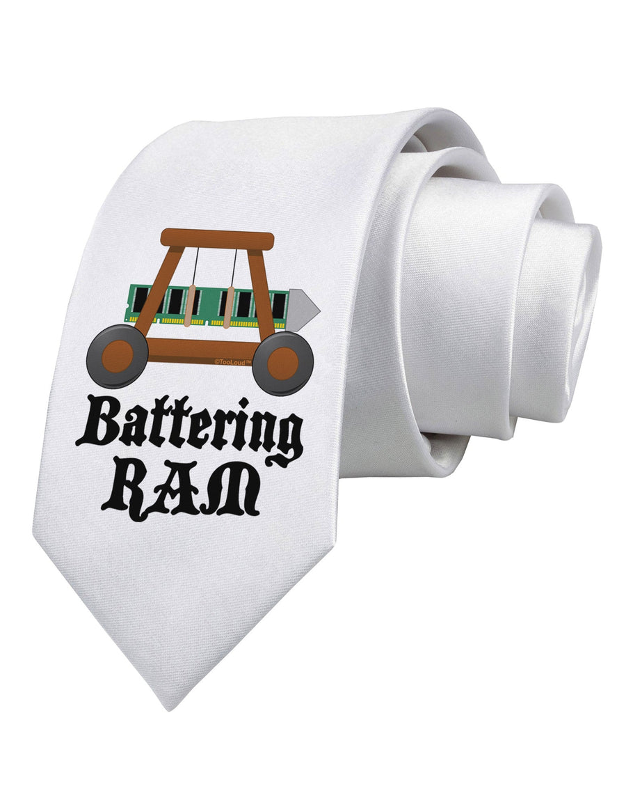 Battering RAM Text Printed White Necktie