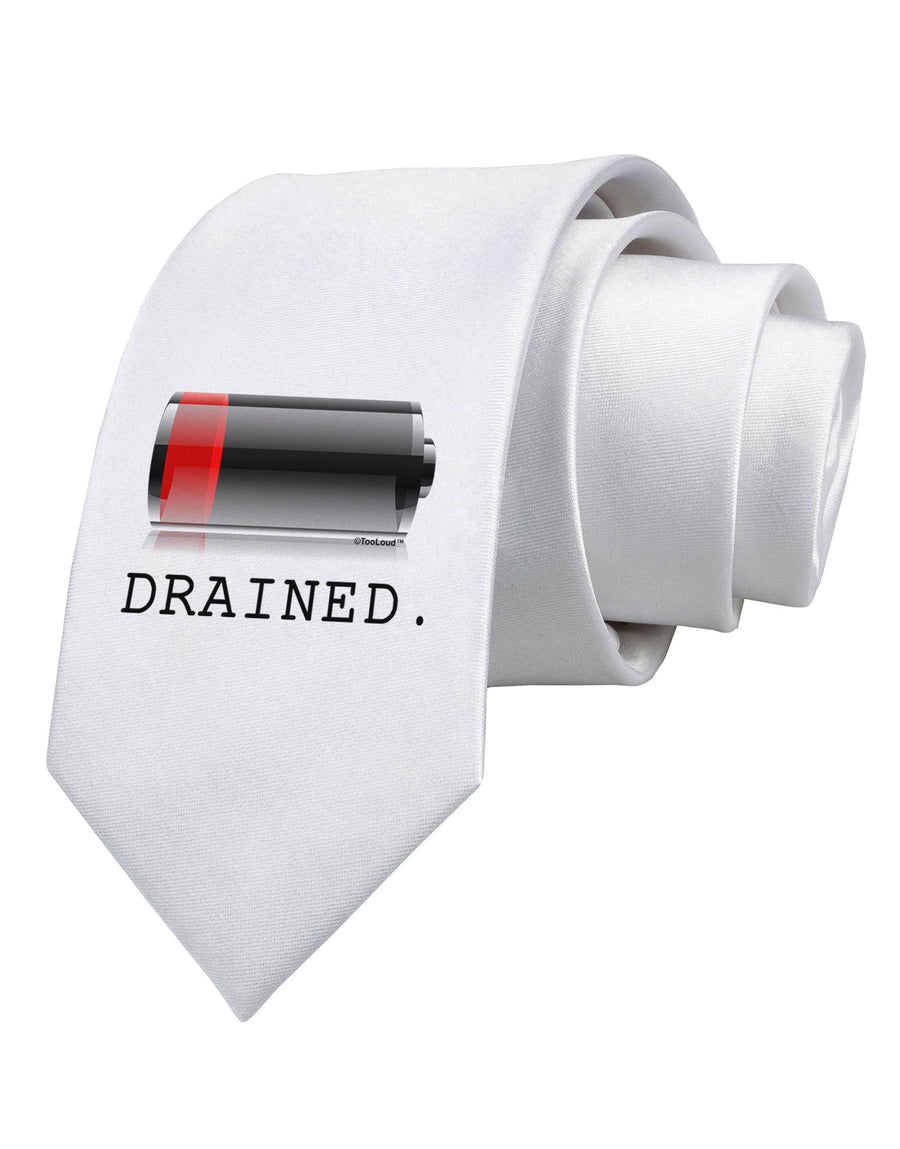 Battery Drained Printed White Necktie