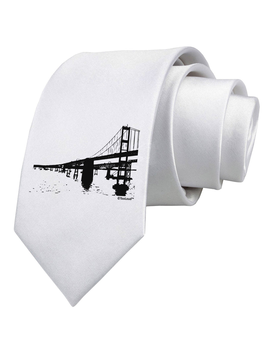 Bay Bridge Cutout Design Printed White Necktie by TooLoud