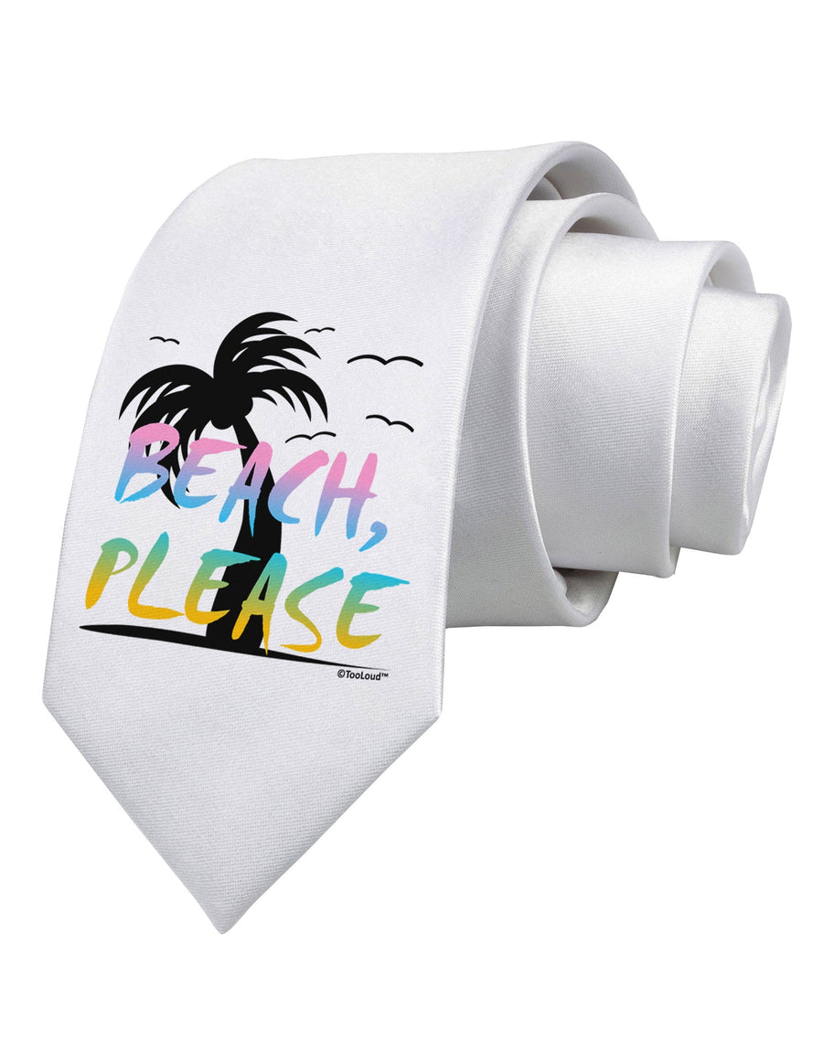 Beach Please - Summer Colors with Palm Trees Printed White Necktie