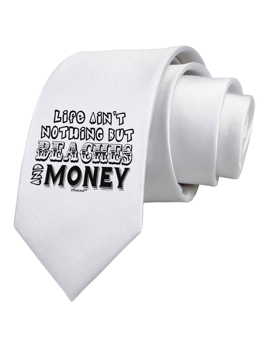 Beaches and Money Printed White Necktie by TooLoud