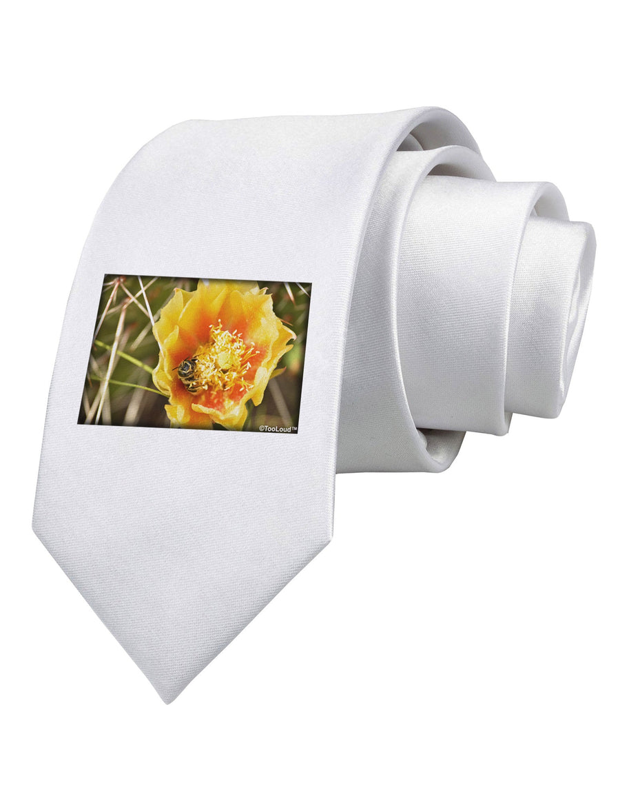 Bee Cactus Printed White Necktie