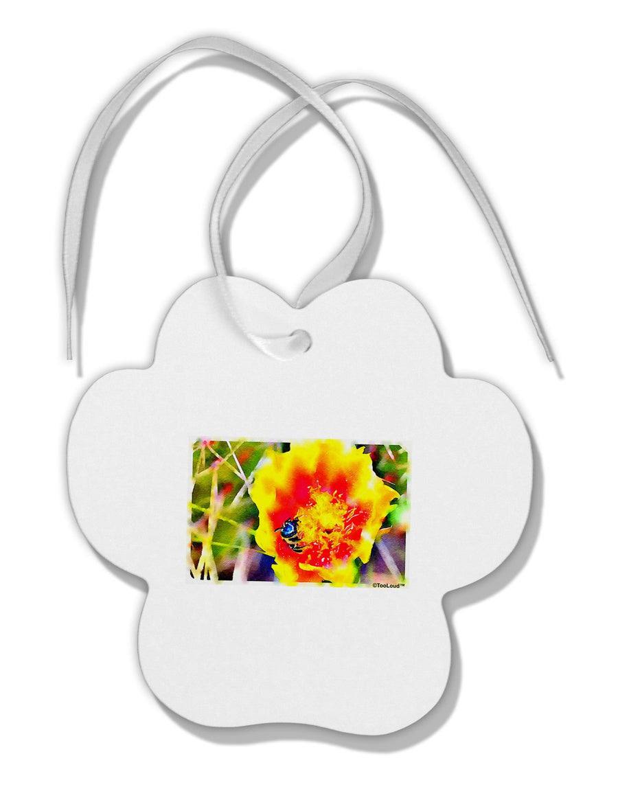 Bee Cactus Watercolor Paw Print Shaped Ornament-Ornament-TooLoud-White-Davson Sales