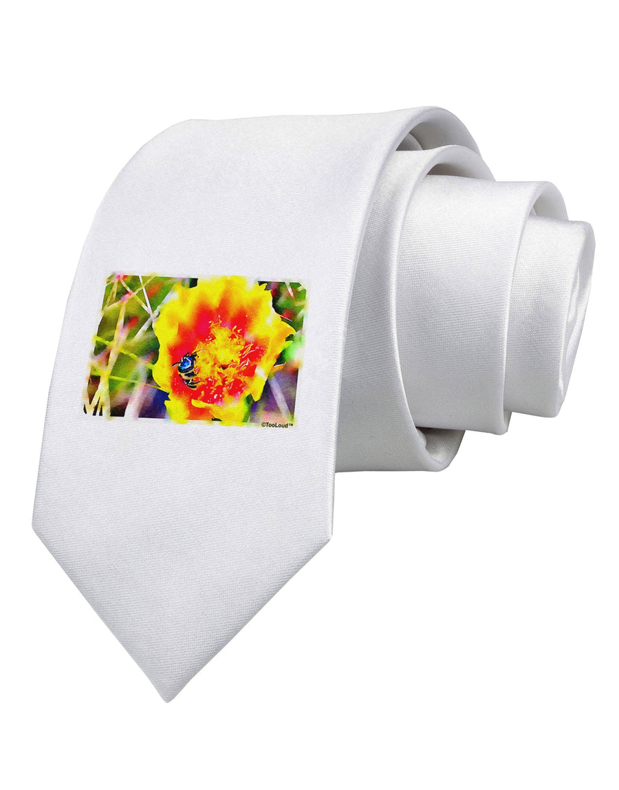 Bee Cactus Watercolor Printed White Necktie