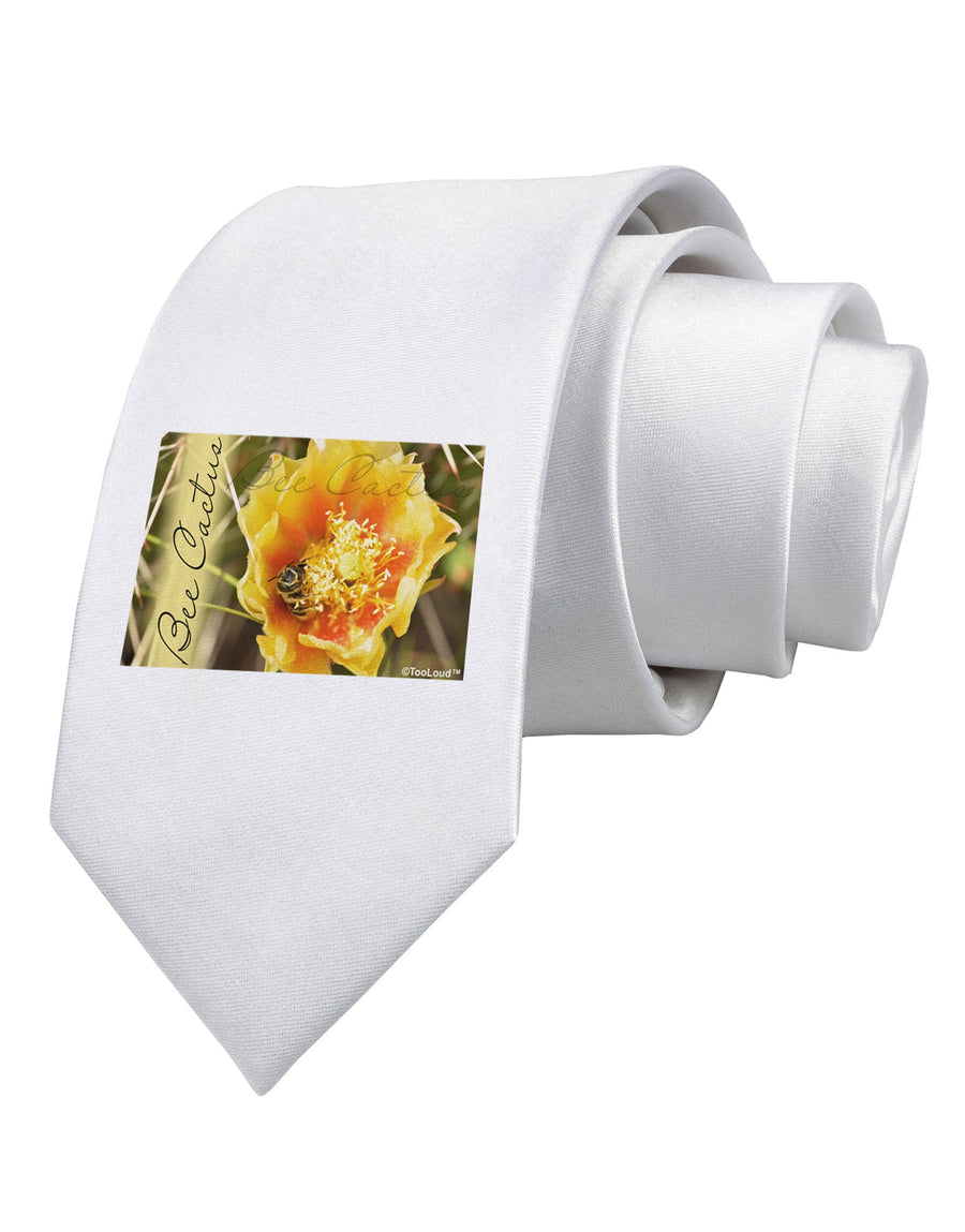 Bee Cactus with Text Printed White Necktie