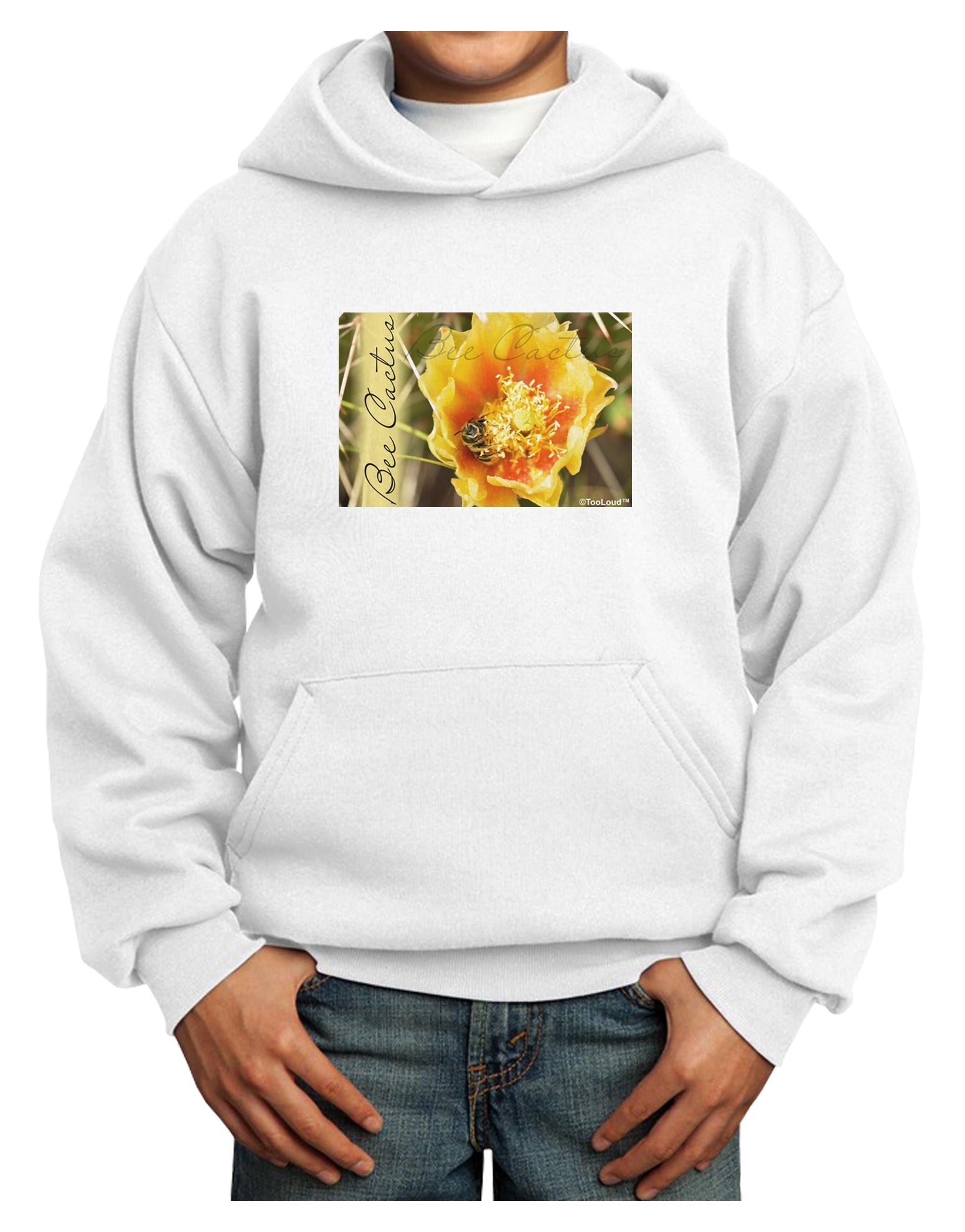 Bee Cactus with Text Youth Hoodie Pullover Sweatshirt-Youth Hoodie-TooLoud-White-XS-Davson Sales