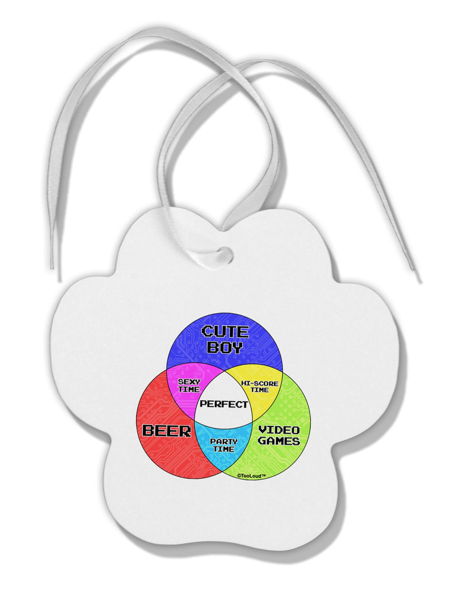 Beer Boy and Games Diagram Paw Print Shaped Ornament-Ornament-TooLoud-White-Davson Sales