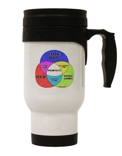 Beer Boy and Games Diagram Stainless Steel 14oz Travel Mug-Travel Mugs-TooLoud-White-Davson Sales