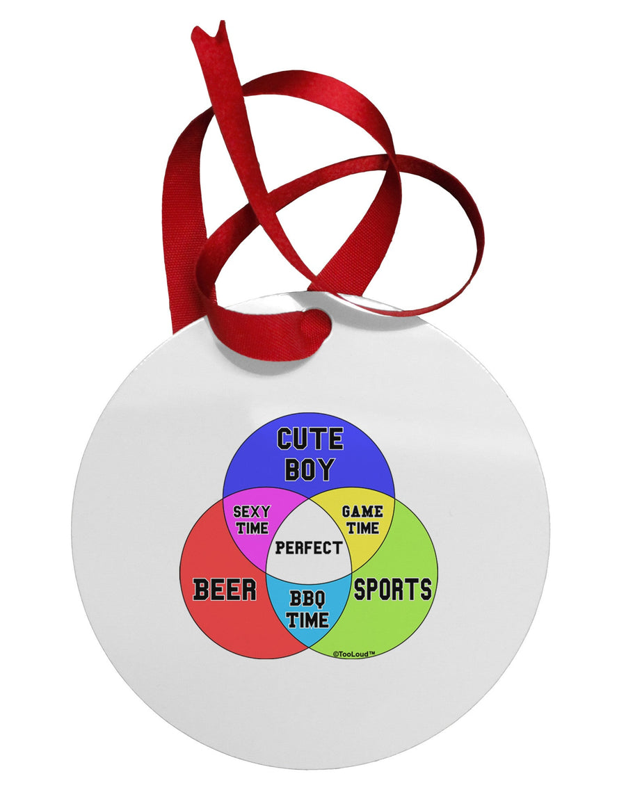 Beer Boy and Sports Diagram Circular Metal Ornament-Ornament-TooLoud-White-Davson Sales