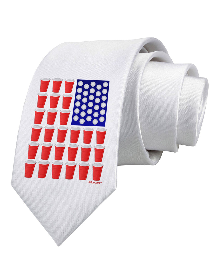 Beer Pong Flag Printed White Necktie