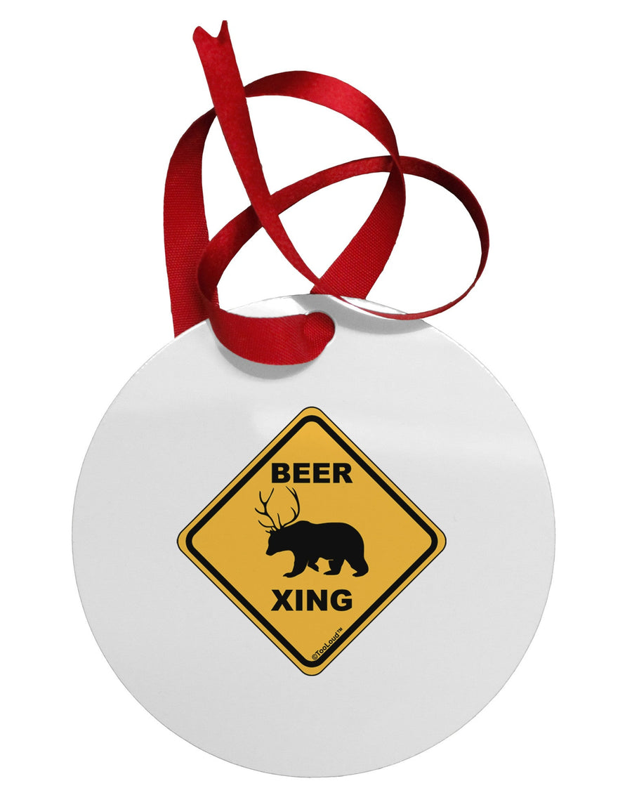 Beer Xing Circular Metal Ornament-Ornament-TooLoud-White-Davson Sales