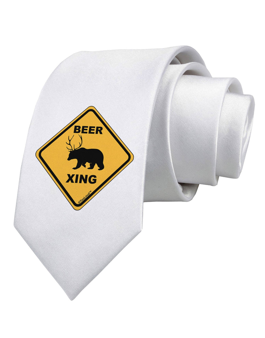 Beer Xing Printed White Necktie