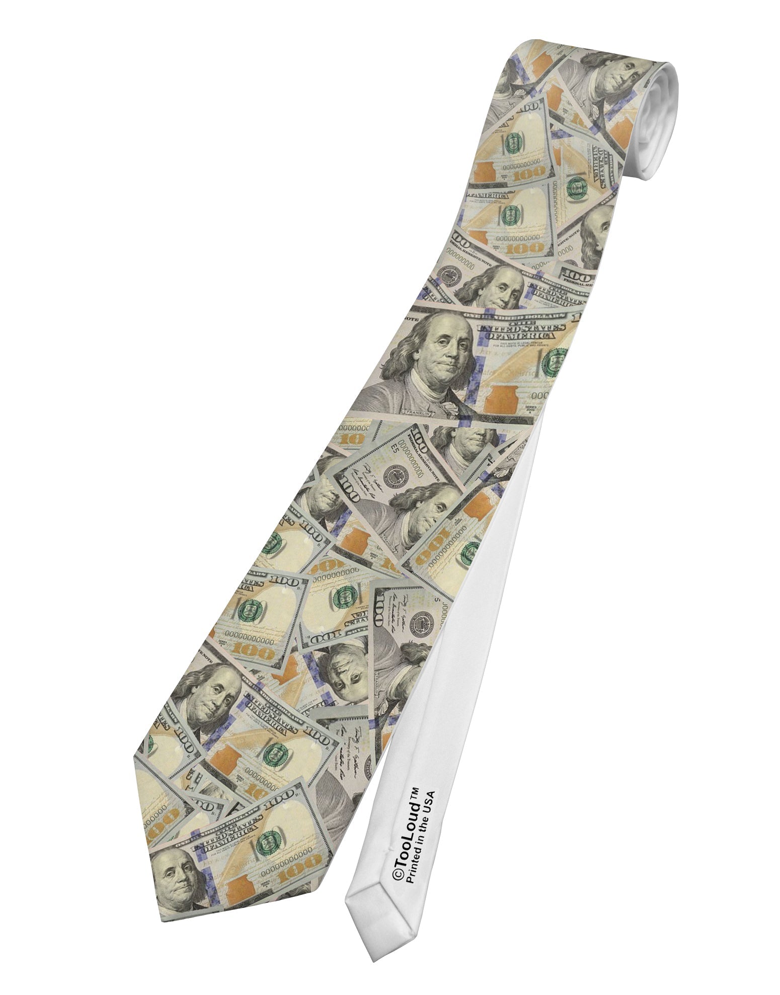 Benjamins Printed White Necktie All Over Print by TooLoud