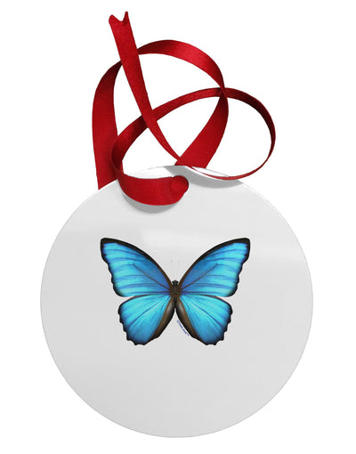 Big Blue Butterfly Circular Metal Ornament-Ornament-TooLoud-White-Davson Sales