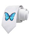 Big Blue Butterfly Printed White Necktie