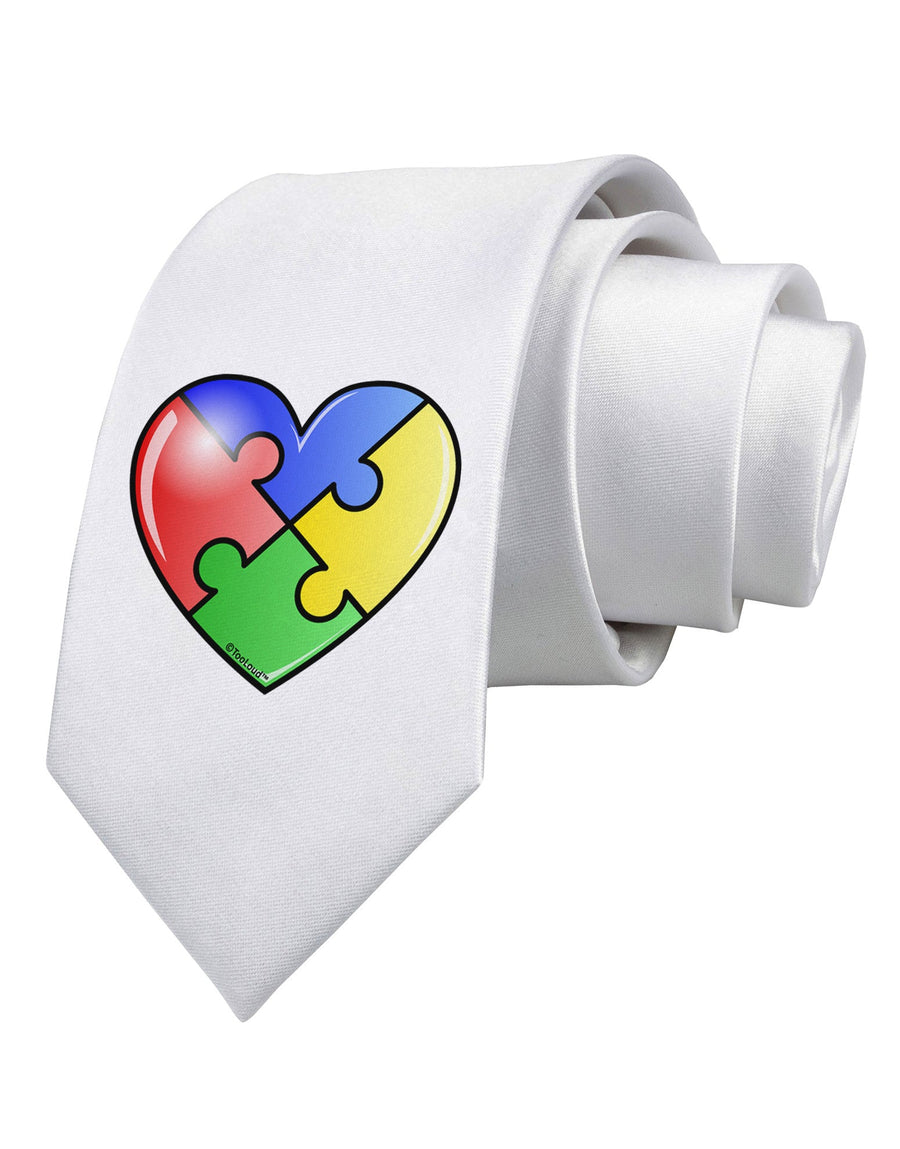 Big Puzzle Heart - Autism Awareness Printed White Necktie by TooLoud