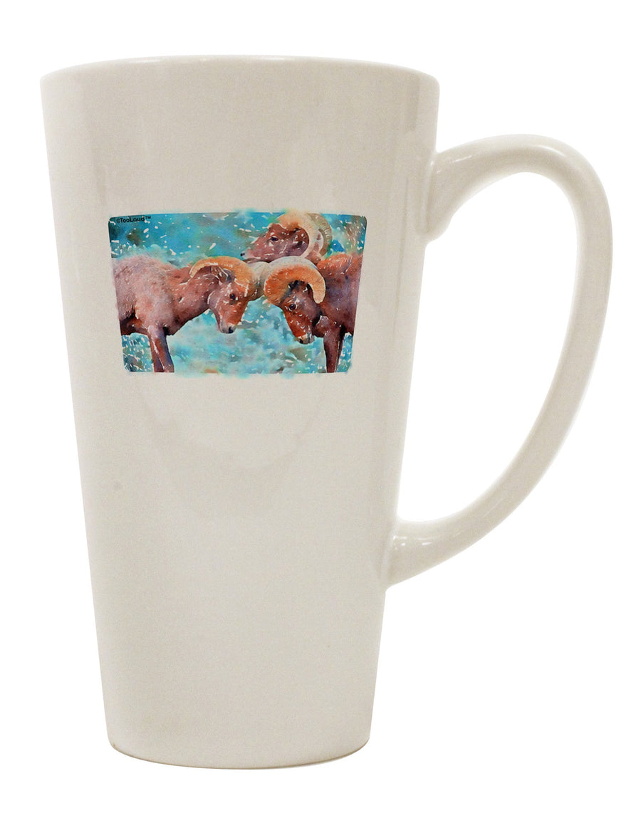 Bighorn Head Butt Watercolor Conical Latte Coffee Mug - Expertly Crafted Drinkware TooLoud-Conical Latte Mug-TooLoud-White-Davson Sales