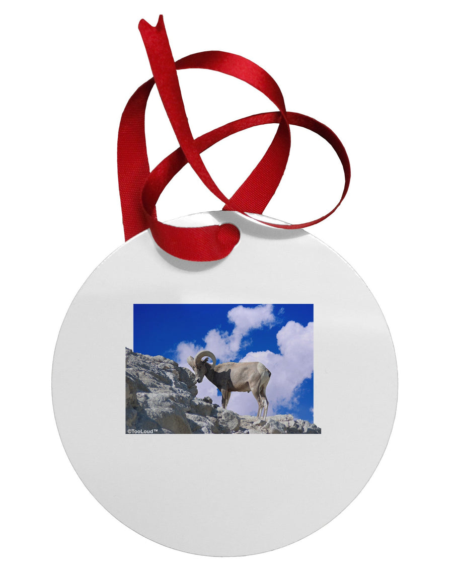 Bighorn Ram Circular Metal Ornament-Ornament-TooLoud-White-Davson Sales