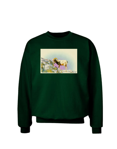 Bighorn Ram Watercolor Adult Dark Sweatshirt-Sweatshirts-TooLoud-Deep-Forest-Green-Small-Davson Sales